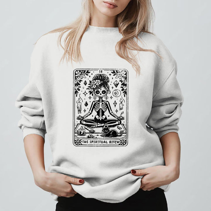 Olivenorma"THE SPIRITUAL BITCH"Tarot Spiritual Skeleton Sweatshirt  - image 0
