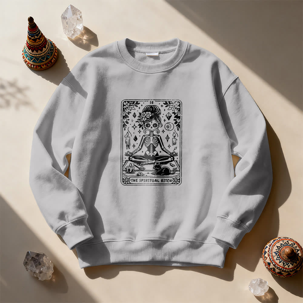 Olivenorma"THE SPIRITUAL BITCH"Tarot Spiritual Skeleton Sweatshirt  - Gray - 2XL - image 5