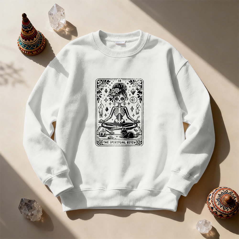 Olivenorma"THE SPIRITUAL BITCH"Tarot Spiritual Skeleton Sweatshirt  - White - 2XL - image 1
