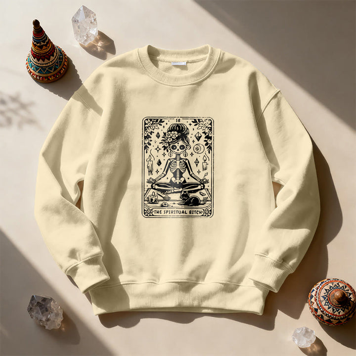 Olivenorma"THE SPIRITUAL BITCH"Tarot Spiritual Skeleton Sweatshirt  - Khaki - 2XL - image 9