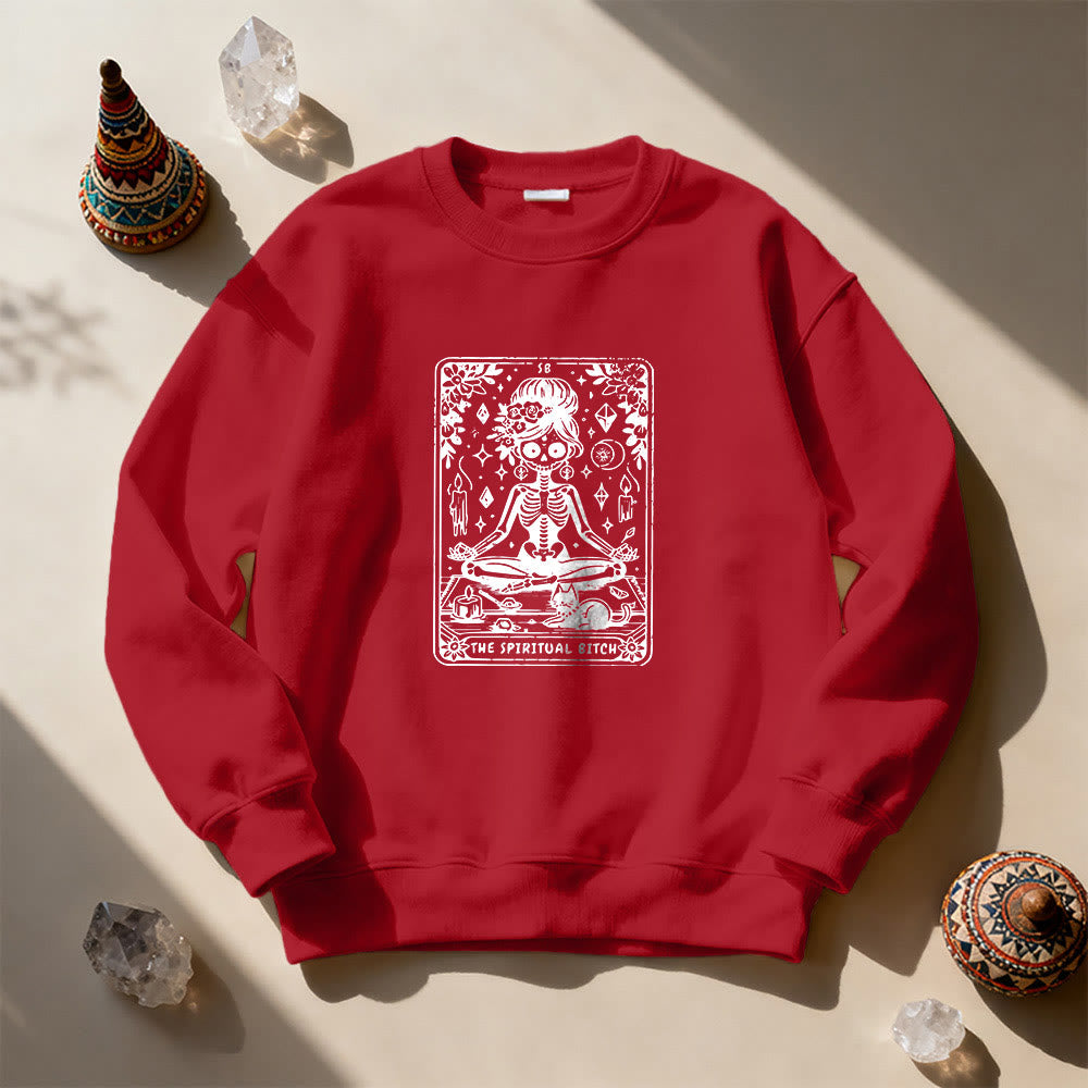 Olivenorma"THE SPIRITUAL BITCH"Tarot Spiritual Skeleton Sweatshirt  - Red - 2XL - image 13