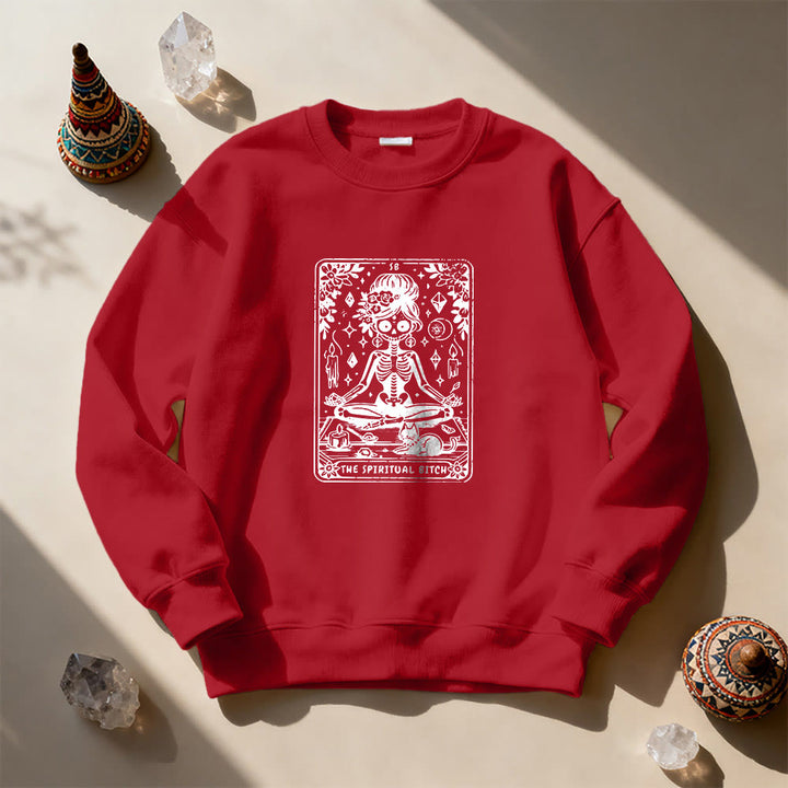 Olivenorma"THE SPIRITUAL BITCH"Tarot Spiritual Skeleton Sweatshirt  - Red - 2XL - image 13