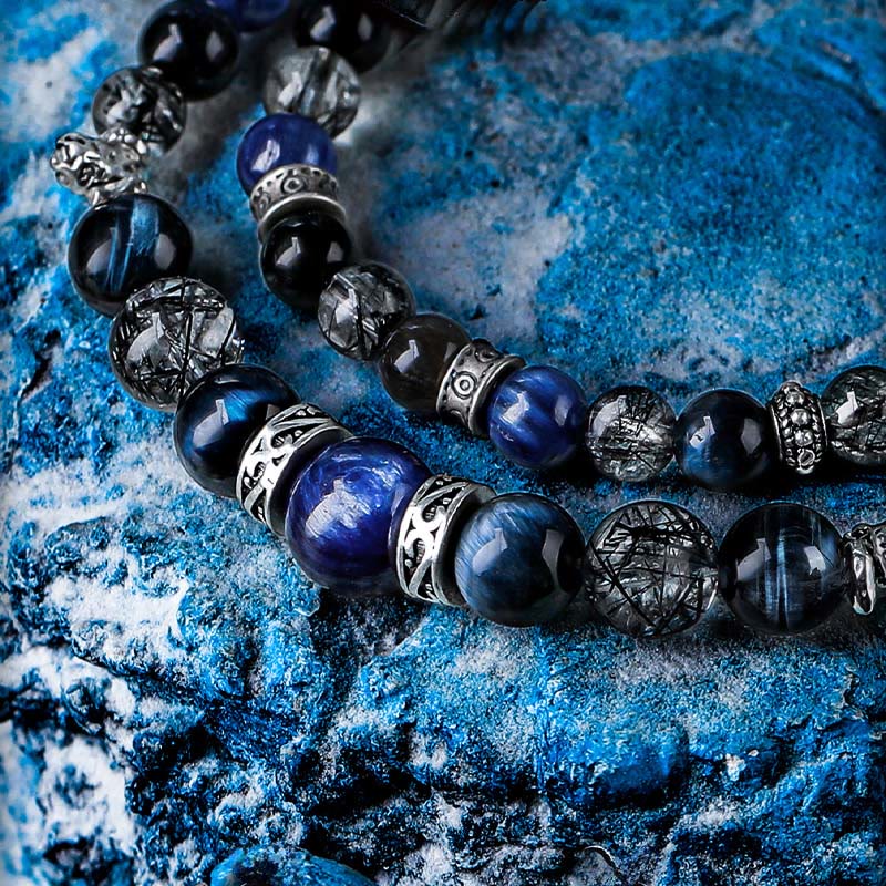 Olivenorma Blue Tiger Eye&Black Quartz Rutilated Beaded Bracelet - image 1