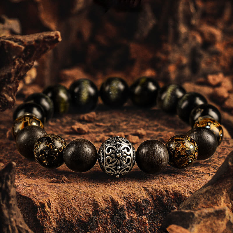 Olivenorma Golden Sheen Obsidian Premium Beaded Bracelet - 18cm - image 0