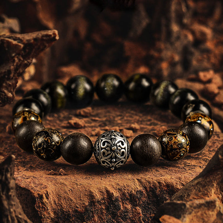 Olivenorma Golden Sheen Obsidian Premium Beaded Bracelet - 18cm - image 0