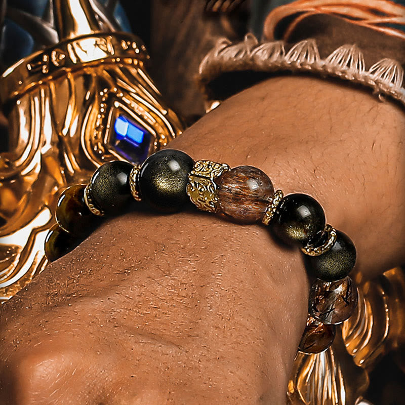Olivenorma Black Quartz Rutilated&Tiger Eye Beaded Bracelet - image 4