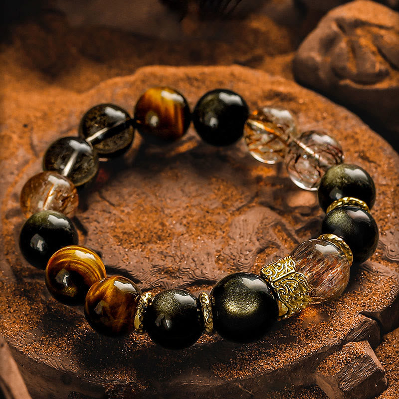 Olivenorma Black Quartz Rutilated&Tiger Eye Beaded Bracelet - image 1