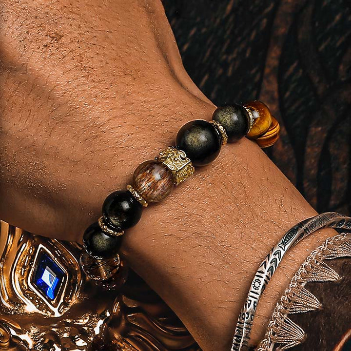 Olivenorma Black Quartz Rutilated&Tiger Eye Beaded Bracelet - image 3