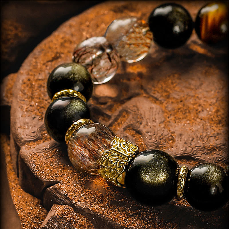 Olivenorma Black Quartz Rutilated&Tiger Eye Beaded Bracelet - image 2