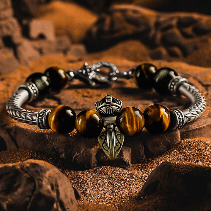 Olivenorma Blade Tiger Eye&Gold Obsidian Beaded Bracelet - 18cm - image 0