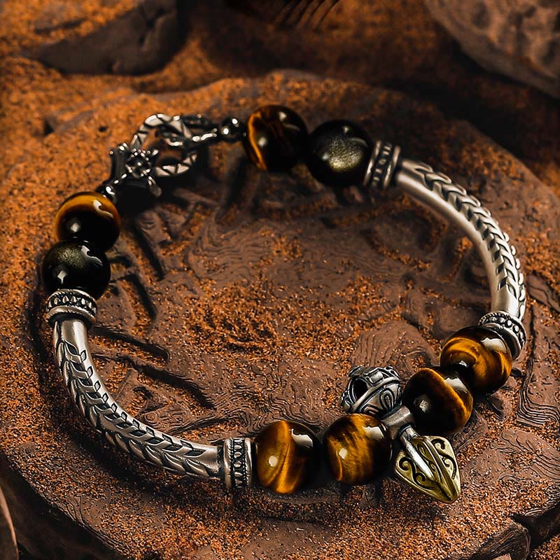 Olivenorma Blade Tiger Eye&Gold Obsidian Beaded Bracelet - image 1
