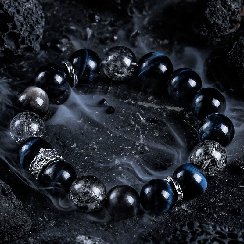 Olivenorma Blue Tiger Eye&Silver Obsidian Beaded Bracelet - image 1