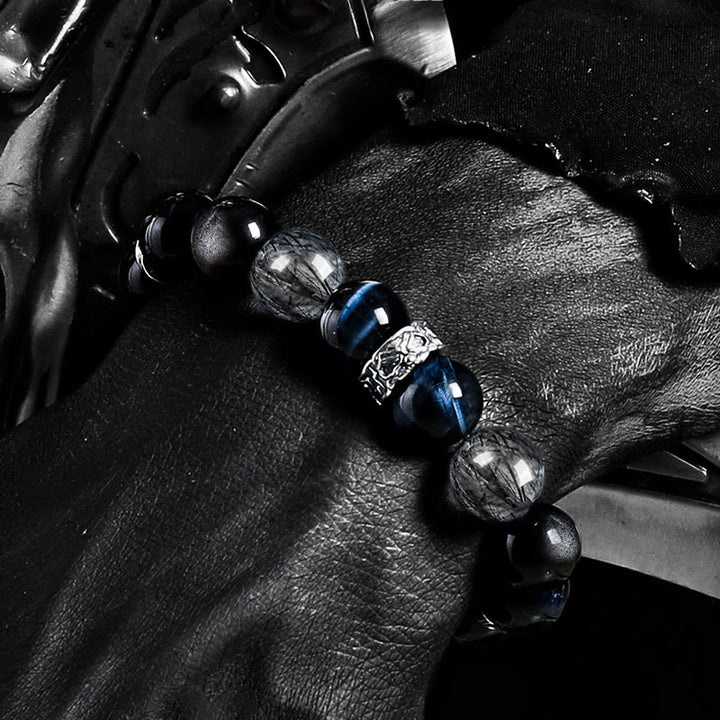 Olivenorma Blue Tiger Eye&Silver Obsidian Beaded Bracelet - image 3