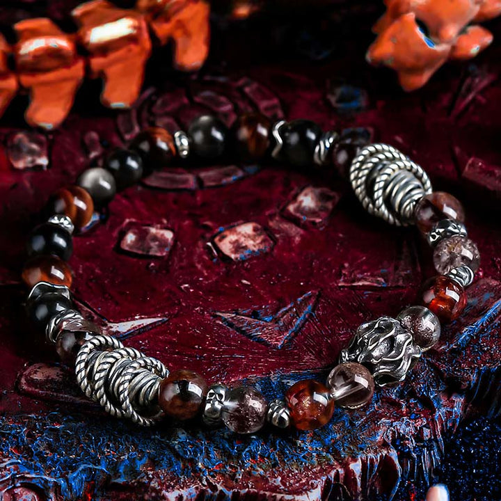 Olivenorma Red Phantom Quartz&Silver Obsidian Beaded Bracelet - image 1