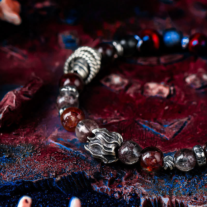 Olivenorma Red Phantom Quartz&Silver Obsidian Beaded Bracelet - image 2