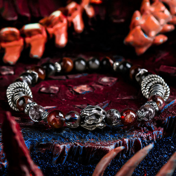 Olivenorma Red Phantom Quartz&Silver Obsidian Beaded Bracelet - 17cm - image 0