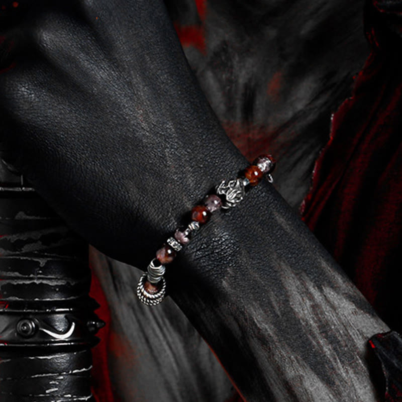 Olivenorma Red Phantom Quartz&Silver Obsidian Beaded Bracelet - image 3