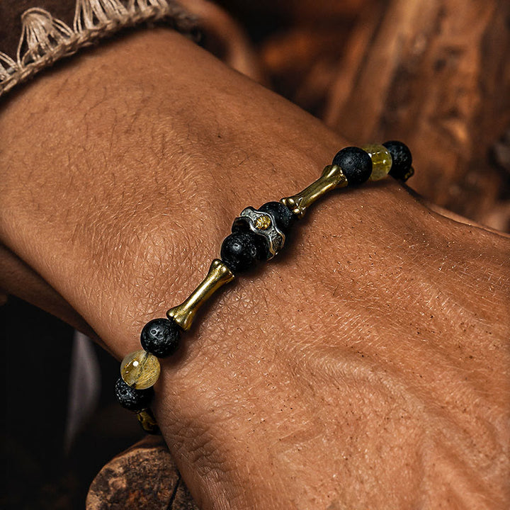 Olivenorma Gold Rutilated Quartz&Lava Stone Beaded Bracelet - image 5