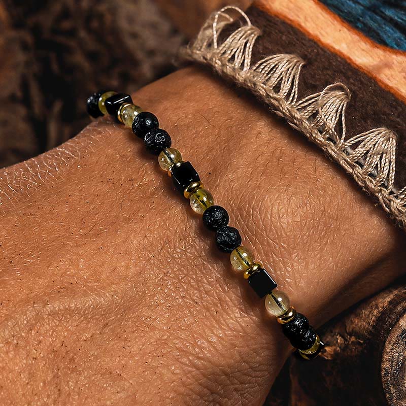 Olivenorma Gold Rutilated Quartz&Lava Stone Beaded Bracelet - image 4