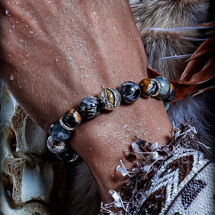 Olivenorma Pietersite&Aquamarine Beaded Bracelet - image 4