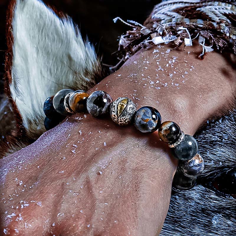 Olivenorma Pietersite&Aquamarine Beaded Bracelet - image 3