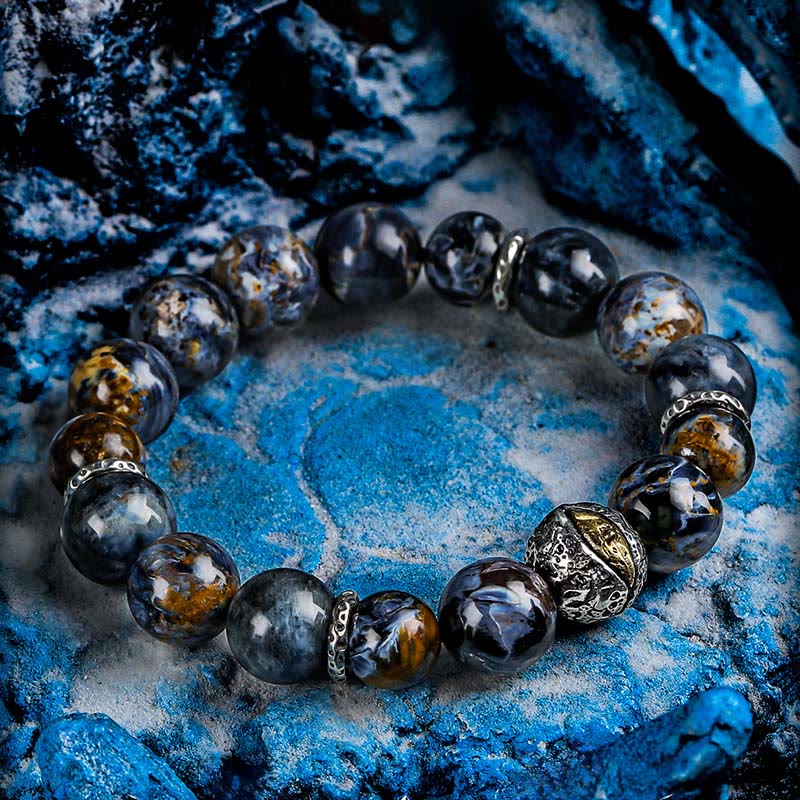 Olivenorma Pietersite&Aquamarine Beaded Bracelet - image 1