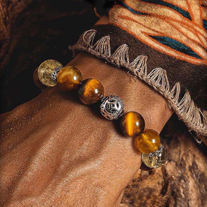 Olivenorma Luxury Gold Rutilated Quartz&Tiger Eye Beaded Bracelet - image 4