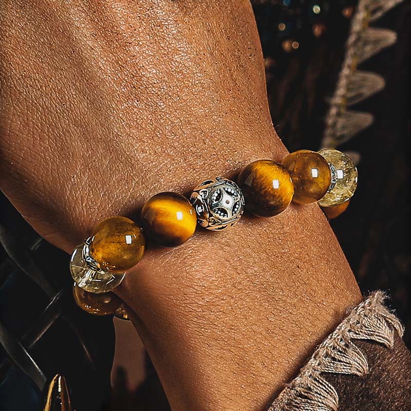 Olivenorma Luxury Gold Rutilated Quartz&Tiger Eye Beaded Bracelet - image 5
