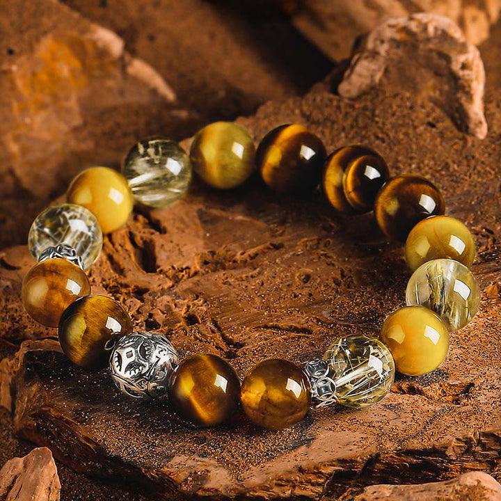 Olivenorma Luxury Gold Rutilated Quartz&Tiger Eye Beaded Bracelet - image 1