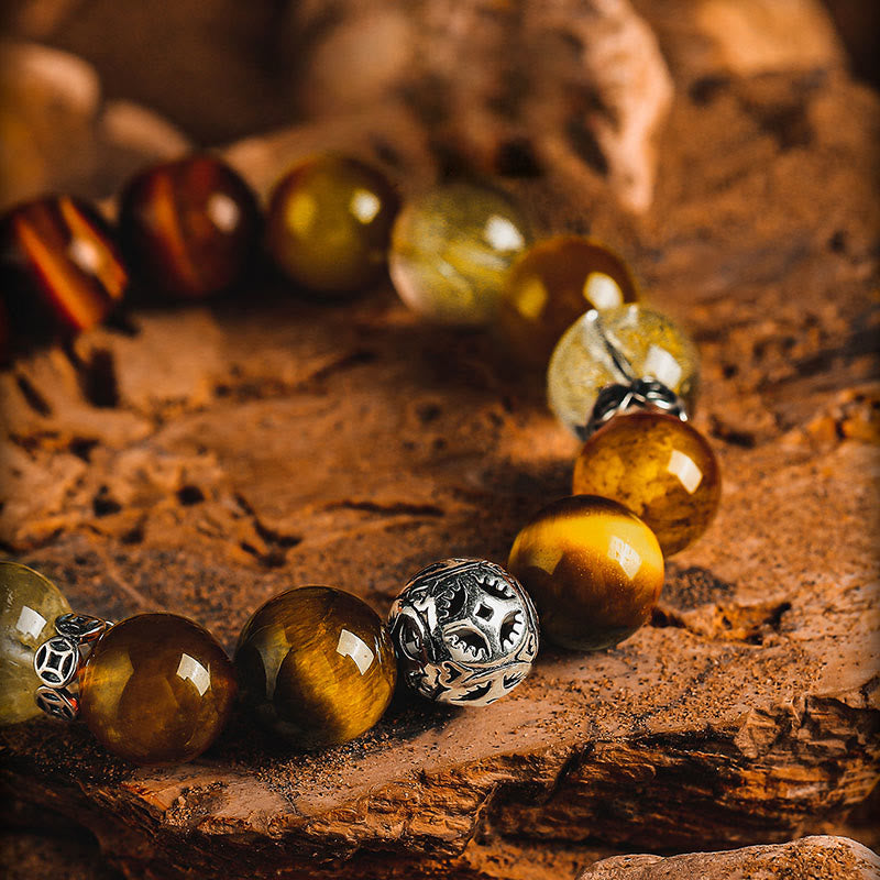Olivenorma Luxury Gold Rutilated Quartz&Tiger Eye Beaded Bracelet - image 2