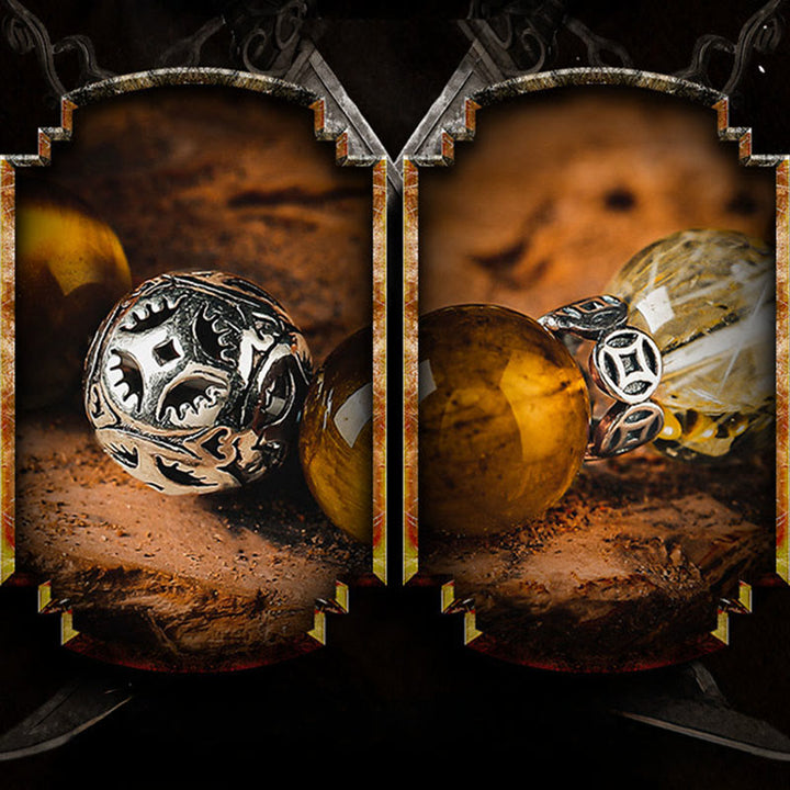 Olivenorma Luxury Gold Rutilated Quartz&Tiger Eye Beaded Bracelet - image 3