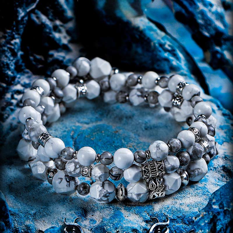 Olivenorma Howlite&Map Agate Multi Wrap Beaded Bracelet - image 1