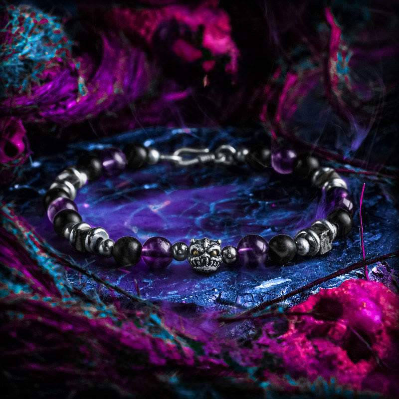 Olivenorma Amethyst&Lapis Lazuli Demon Beaded Bracelet - Amethyst - 18cm - image 1