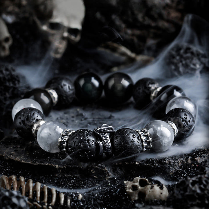 Olivenorma Obsidian&Lava Stone Beaded Bracelet - 18cm - image 0