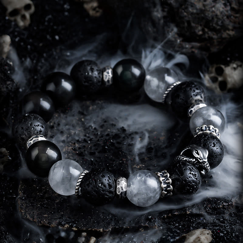 Olivenorma Obsidian&Lava Stone Beaded Bracelet - image 1