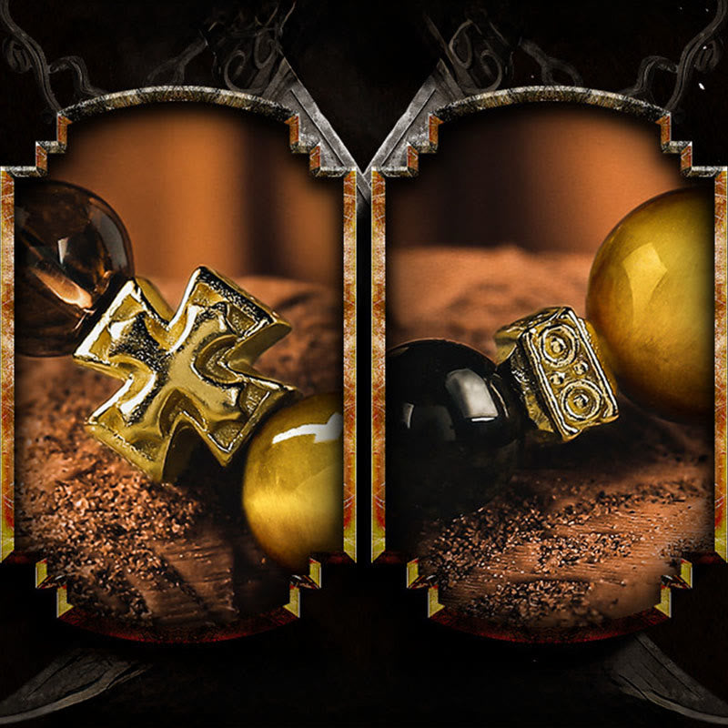 Olivenorma Cross Smoky Quartz&Obsidian Double Wrap Beaded Bracelet - image 3