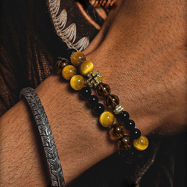 Olivenorma Cross Smoky Quartz&Obsidian Double Wrap Beaded Bracelet - image 4