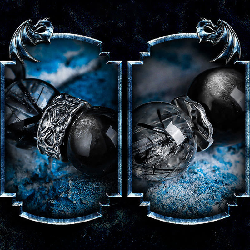 Olivenorma Black Quartz Rutilated&Silver Obsidian Beaded Bracelet - image 3