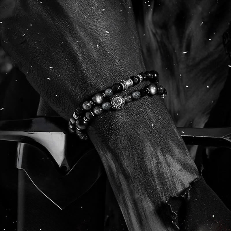 Olivenorma Black Quartz Rutilated&Silver Obsidian Double Wrap Bracelet - image 4