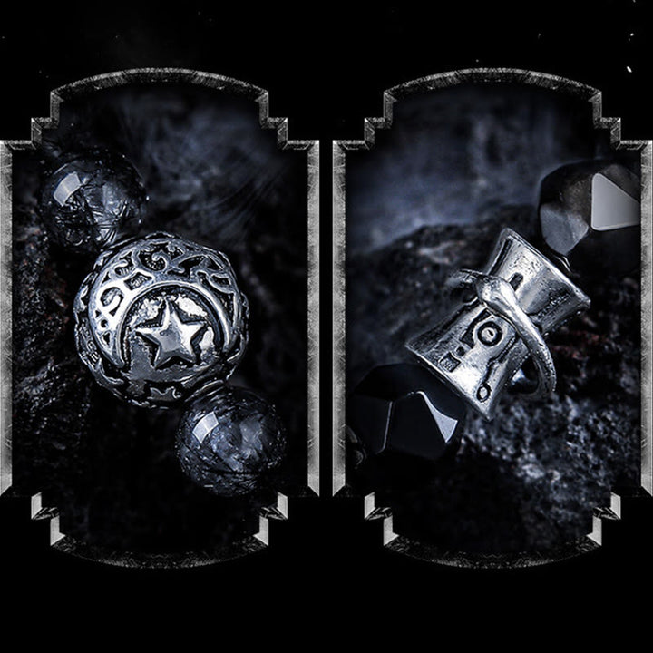 Olivenorma Black Quartz Rutilated&Silver Obsidian Double Wrap Bracelet - image 3