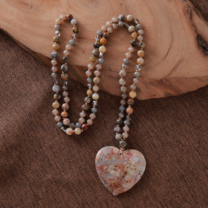 Olivenorma Natural Cherry Blossom Agate Heart Pendant Necklace - Cherry Blossom Agate - image 0