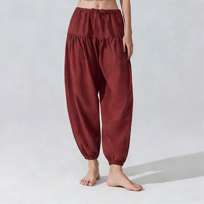 Olivenorma Plain Color Relaxed Fit Drawstring Yoga Pants - Deep Red - L - image 1