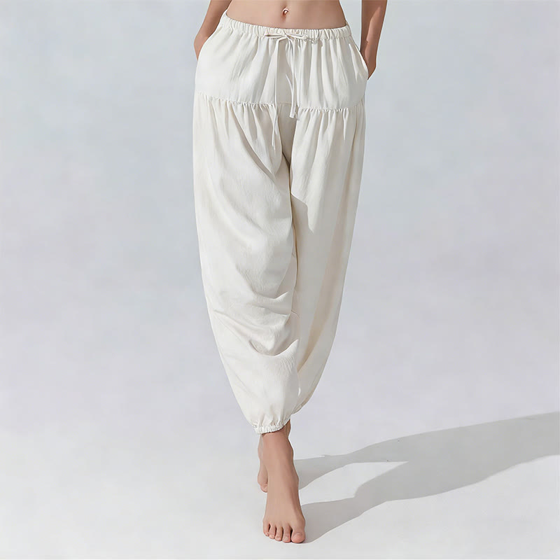 Olivenorma Plain Color Relaxed Fit Drawstring Yoga Pants - White - L - image 4