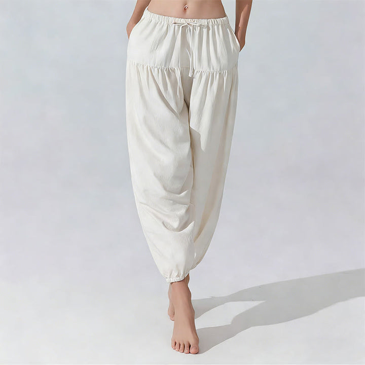 Olivenorma Plain Color Relaxed Fit Drawstring Yoga Pants - White - L - image 4
