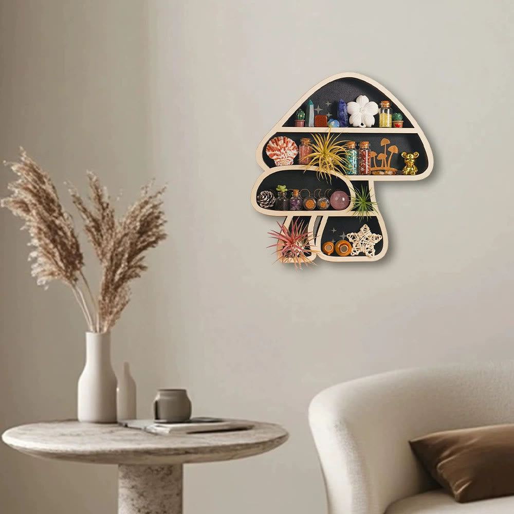 Olivenorma Wooden Mushroom heart Crystal Shelf - C - image 3