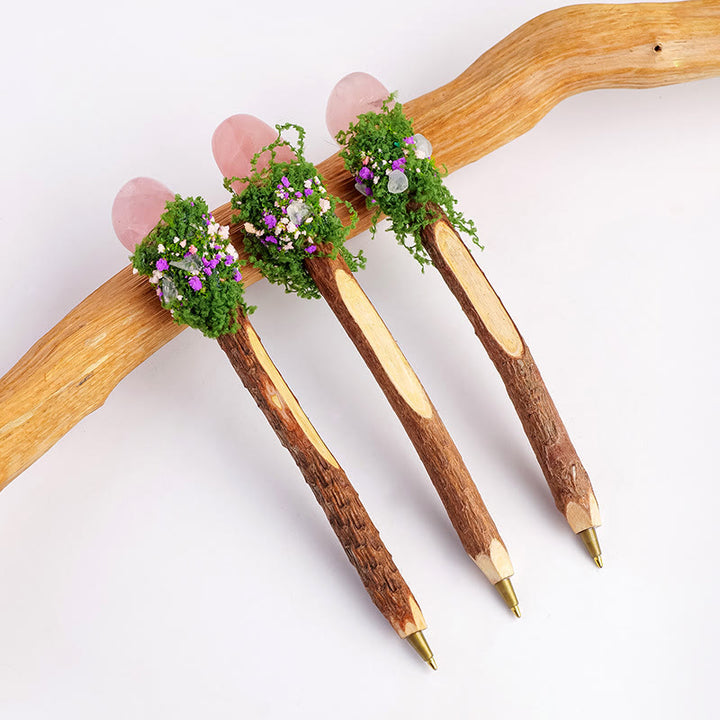 Olivenorma Natural Gemstone Wooden Ballpoint Pen Crystal Wands - Rose Quartz-Rolling Stone (Grass) - image 41