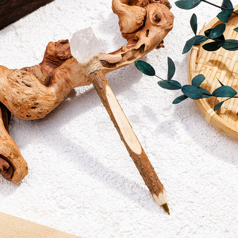 Olivenorma Natural Gemstone Wooden Ballpoint Pen Crystal Wands - Clear Quartz - image 3
