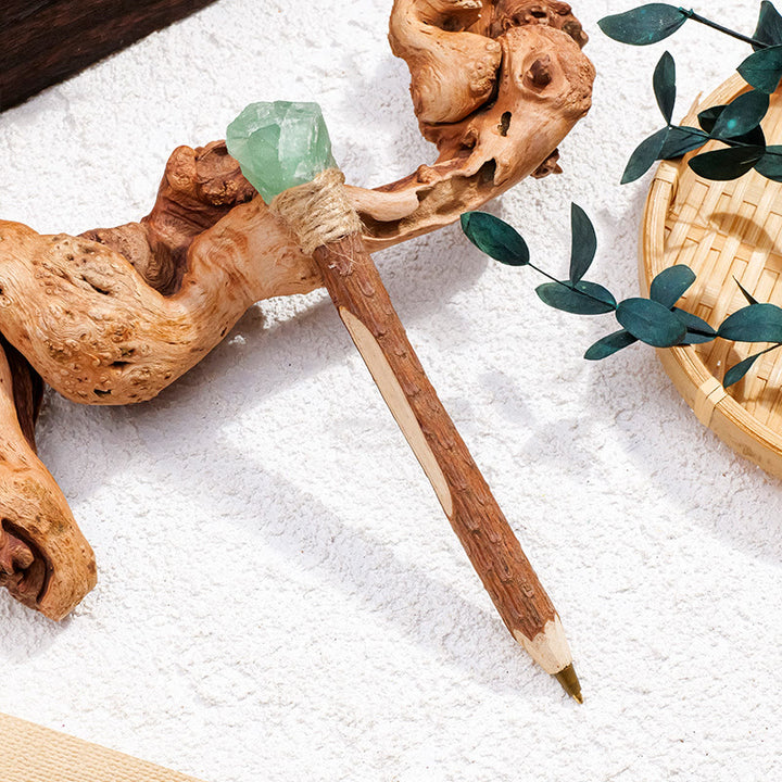 Olivenorma Natural Gemstone Wooden Ballpoint Pen Crystal Wands - Green Fluorite - image 1