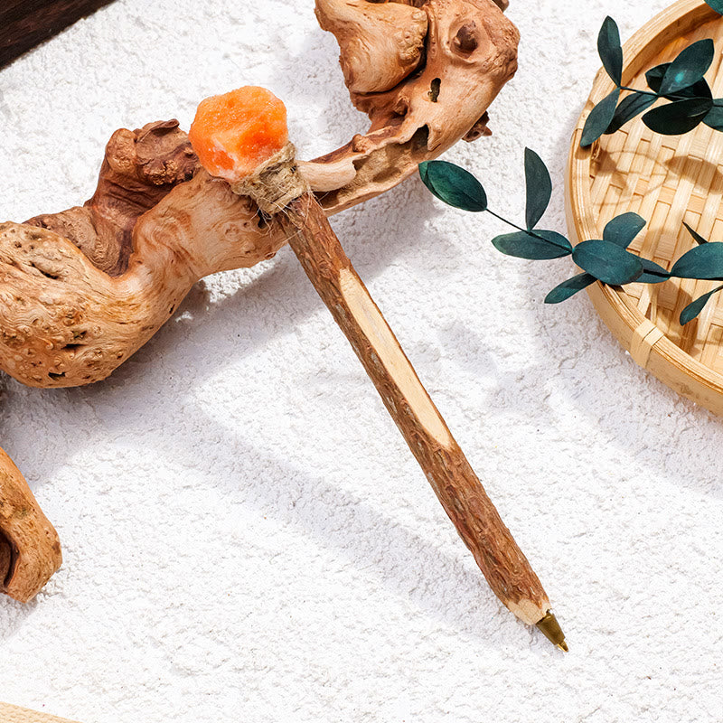 Olivenorma Natural Gemstone Wooden Ballpoint Pen Crystal Wands - Sunstone - image 10