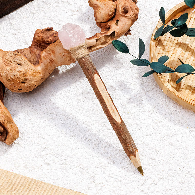 Olivenorma Natural Gemstone Wooden Ballpoint Pen Crystal Wands - Rose Quartz - image 7